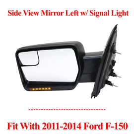 Mirror Left Side Power Heated w/ Signal Light Textured For 2011-2014 Ford F-150