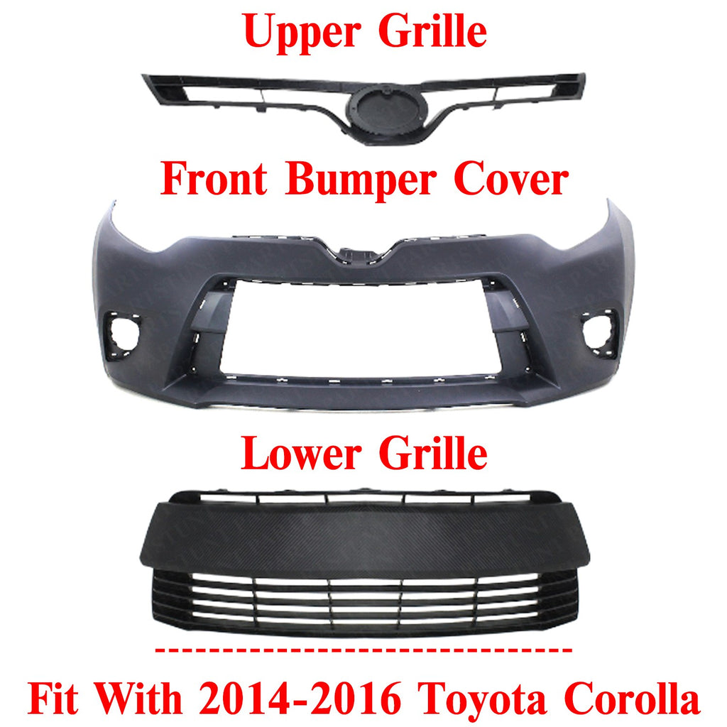 Front Bumper Cover Primed Kit For 2014-2016 Toyota Corolla