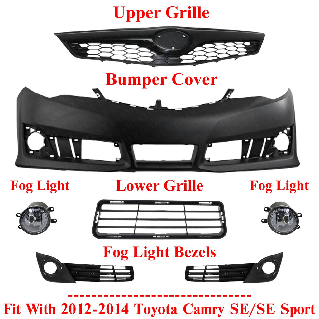 Front Bumper Primed & Grille Assembly Kit For 2012-2014 Toyota Camry SE/SE Sport