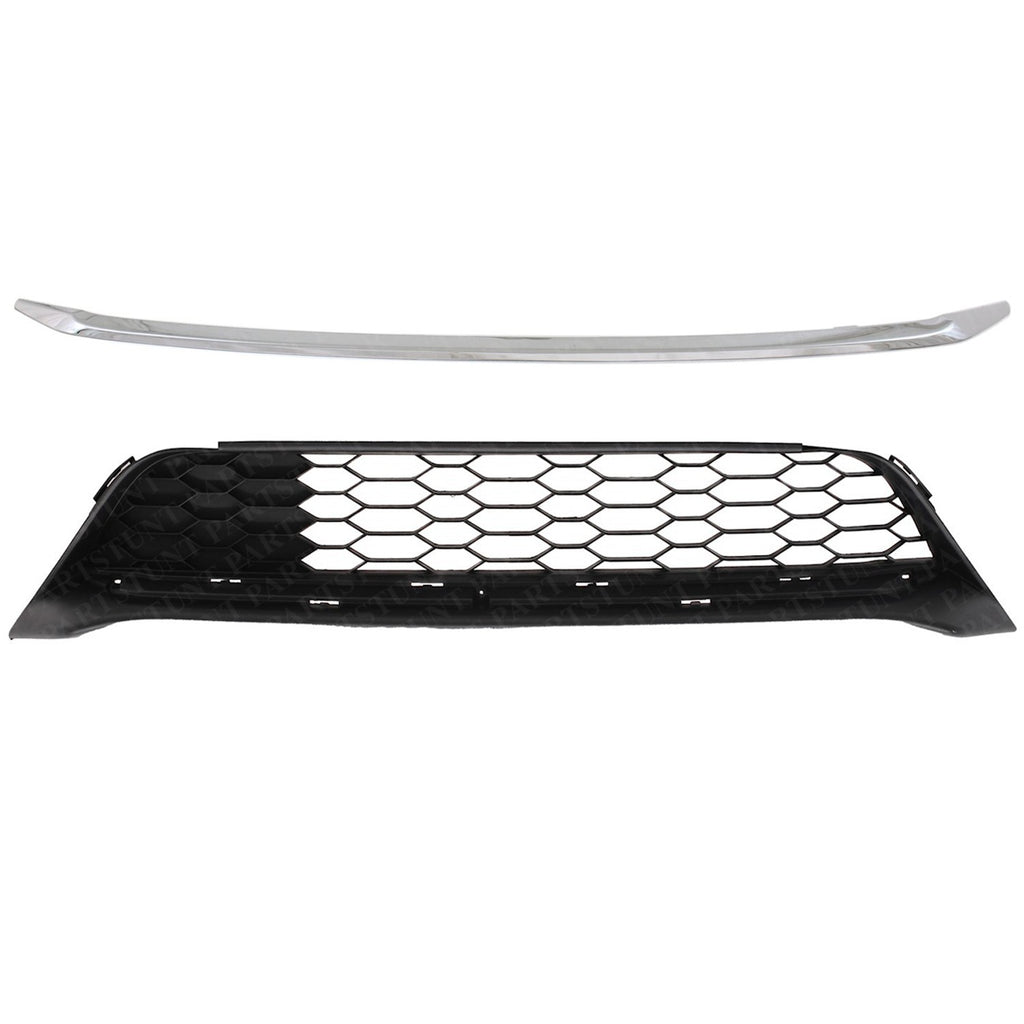 Front Bumper Grille + Lower Molding Chrome For 2016-2017 Honda Accord