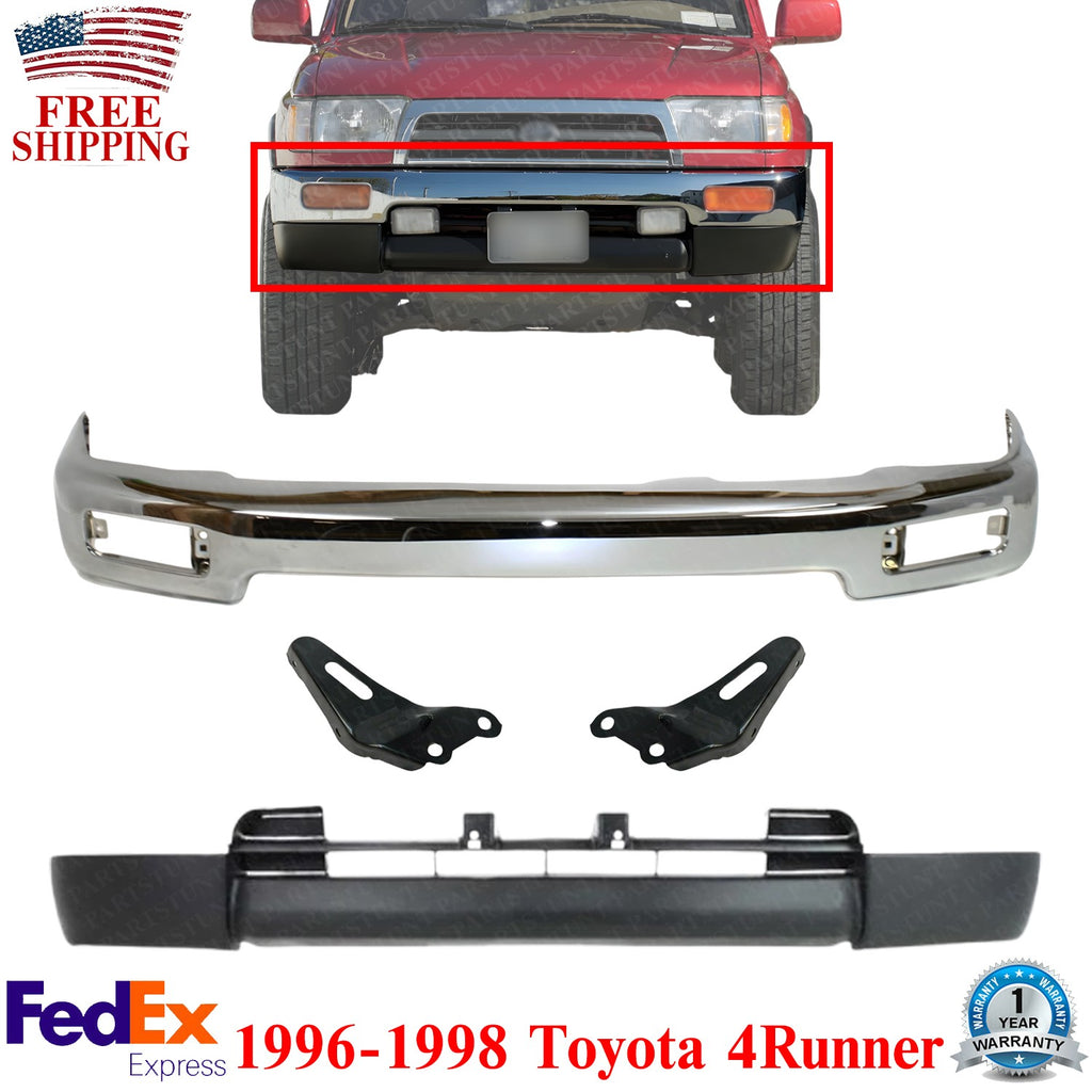 Front Chrome Bumper + Lower Valance + Brackets For 1996-1998 Toyota 4Runner