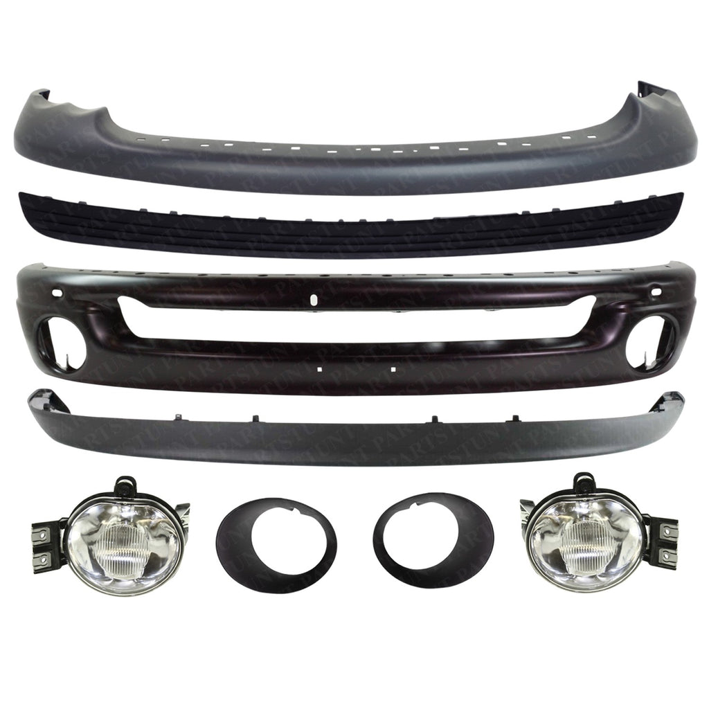 Front Bumper Primed Kit + Fog Lights For 2002-2005 Ram 1500 / 2003-05 2500 3500