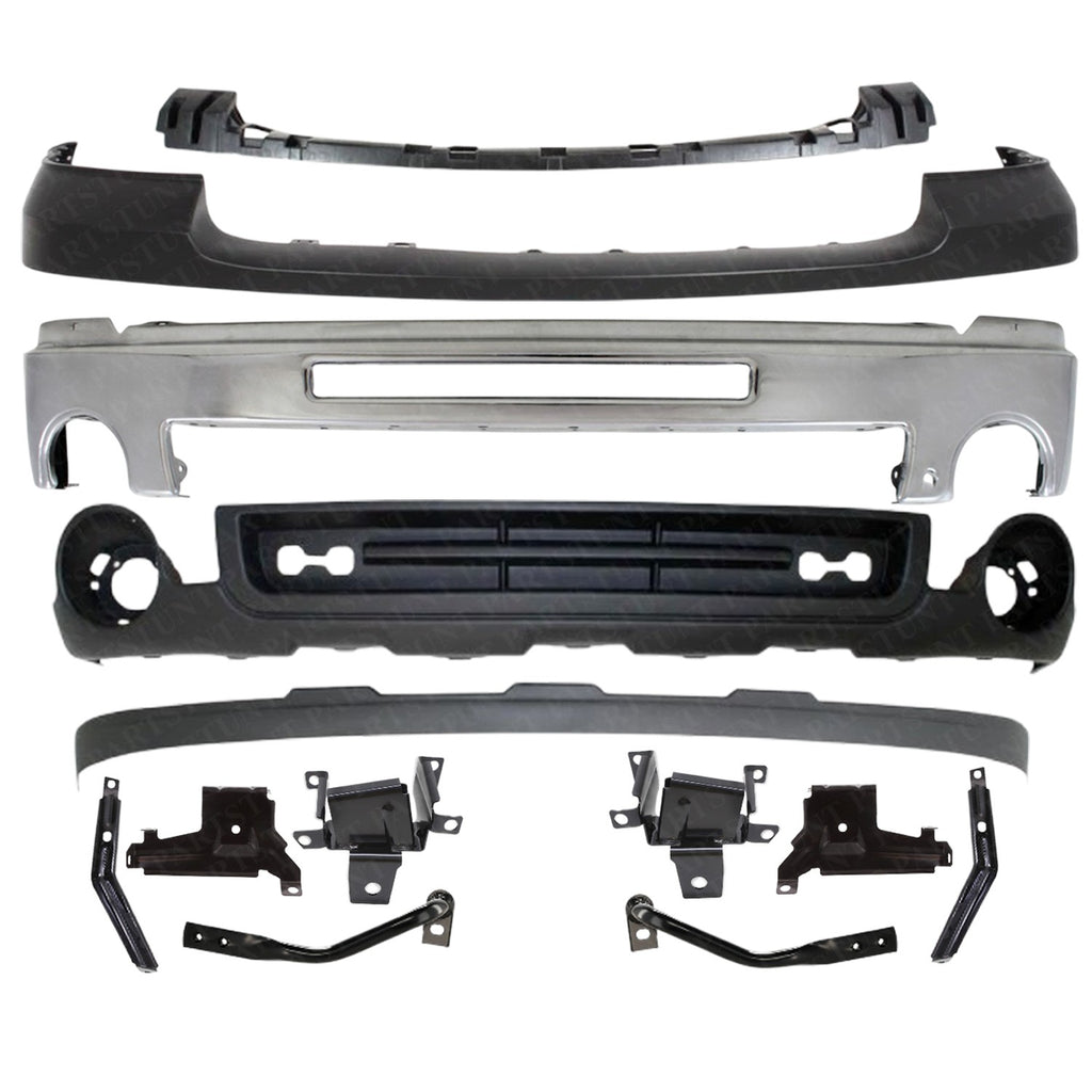 Front Bumper Chrome Steel Kit w/ Brackets For 2007-2013 GMC Sierra 1500 Pickup