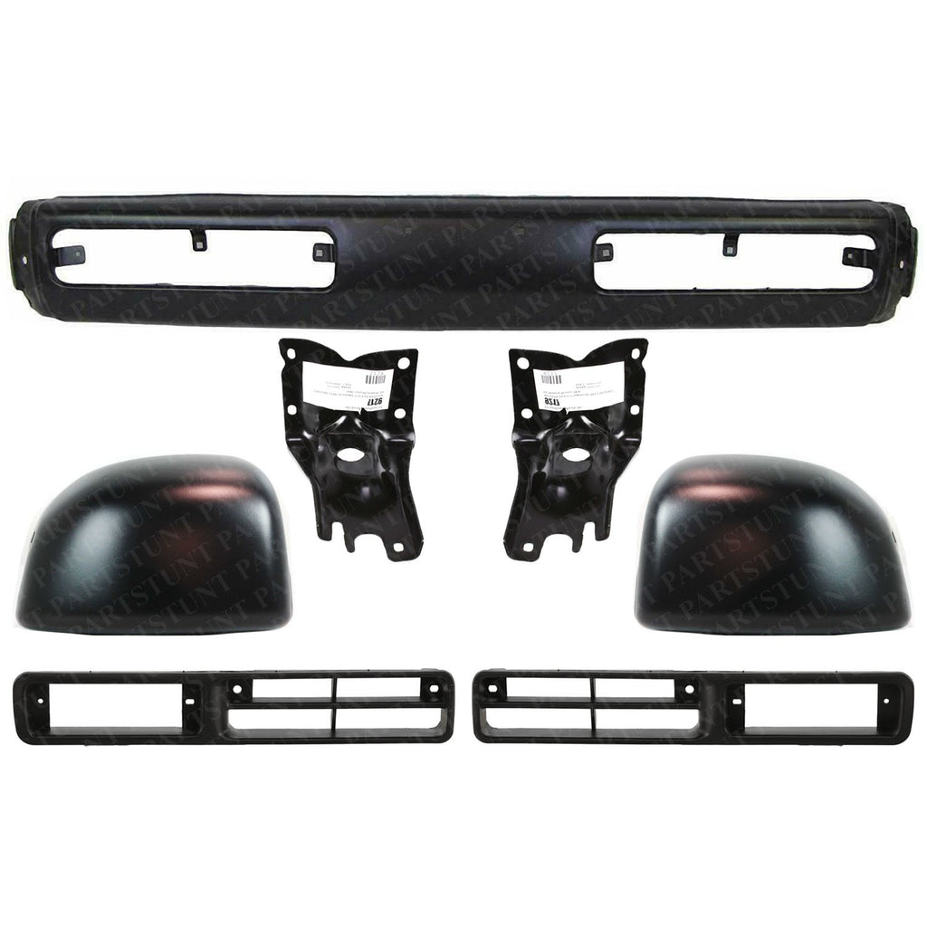 Front Bumper w/Brackets + Ends + Foglight Bezels For 1993-1995 Nissan D21/Pickup