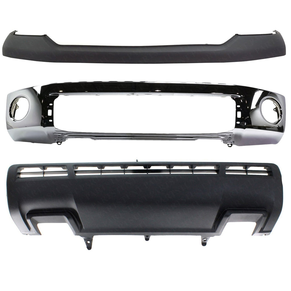 Front Bumper Chrome + Upper Cover + Lower Valance For 2010-2013 Toyota Tundra