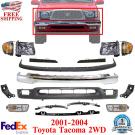 Front Bumper Chrome Kit With Headlights For 2001-2004 Toyota Tacoma 2WD