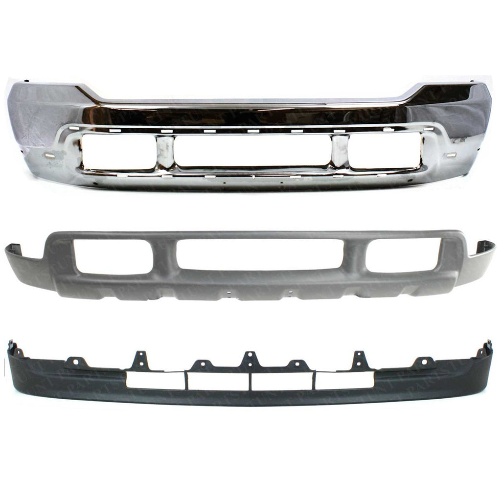 Front Bumper Chrome Steel + Upper & Lower Valance For 2001-2004 Ford Super Duty