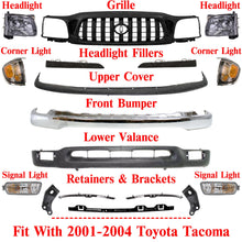Load image into Gallery viewer, Front Bumper Chrome + Grille + Headlights Kit For 2001-2004 Toyota Tacoma 2WD