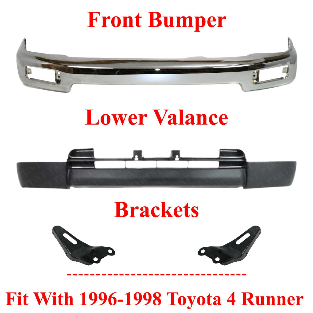 Front Chrome Bumper + Lower Valance + Brackets For 1996-1998 Toyota 4Runner