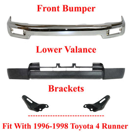 Front Chrome Bumper + Lower Valance + Brackets For 1996-1998 Toyota 4Runner