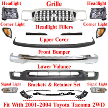 Load image into Gallery viewer, Front Chrome Bumper + Grille + Headlights Kit For 2001-2004 Toyota Tacoma 2WD