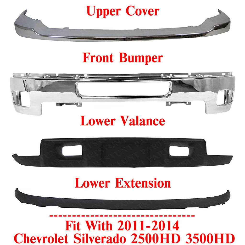 Front Bumper Chrome Kit For 2011-2014 Chevrolet Silverado 2500HD 3500HD