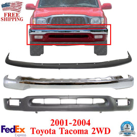 Front Bumper Chrome + Upper Cover +Lower Valance For 2001-2004 Toyota Tacoma 2WD