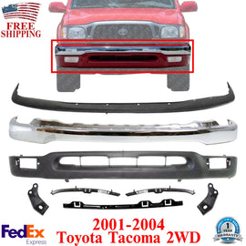 Front Chrome Bumper Kit w/Brackets For 2001-2004 Toyota Tacoma 2WD