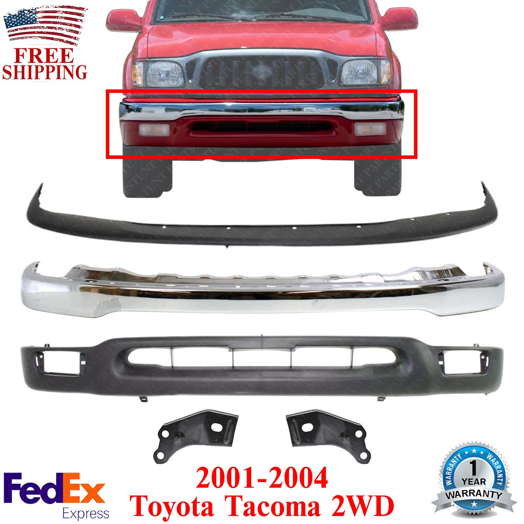 Front Chrome Bumper Kit With Brackets For 2001-2004 Toyota Tacoma 2WD