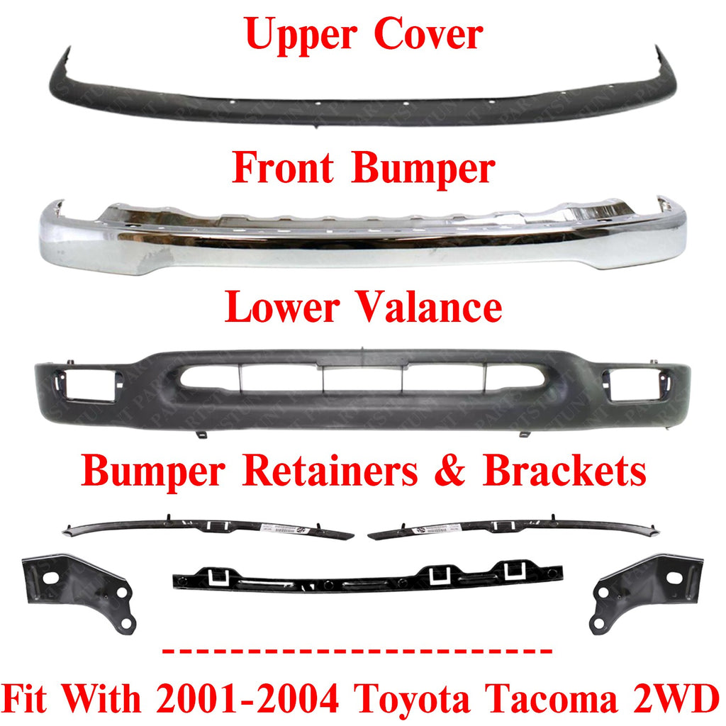 Front Chrome Bumper Kit w/Brackets For 2001-2004 Toyota Tacoma 2WD