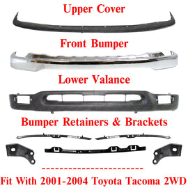 Front Chrome Bumper Kit w/Brackets For 2001-2004 Toyota Tacoma 2WD
