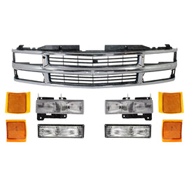 Front Chrome Grille + Headlights + Reflectors For 1995-1999 Chevrolet C/K Series