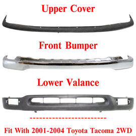 Front Bumper Chrome + Upper Cover +Lower Valance For 2001-2004 Toyota Tacoma 2WD