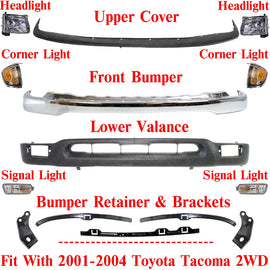 Front Chrome Bumper Kit with Headlights For 2001-2004 Toyota Tacoma 2WD
