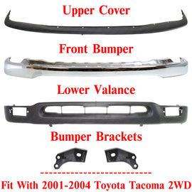 Front Chrome Bumper Kit With Brackets For 2001-2004 Toyota Tacoma 2WD