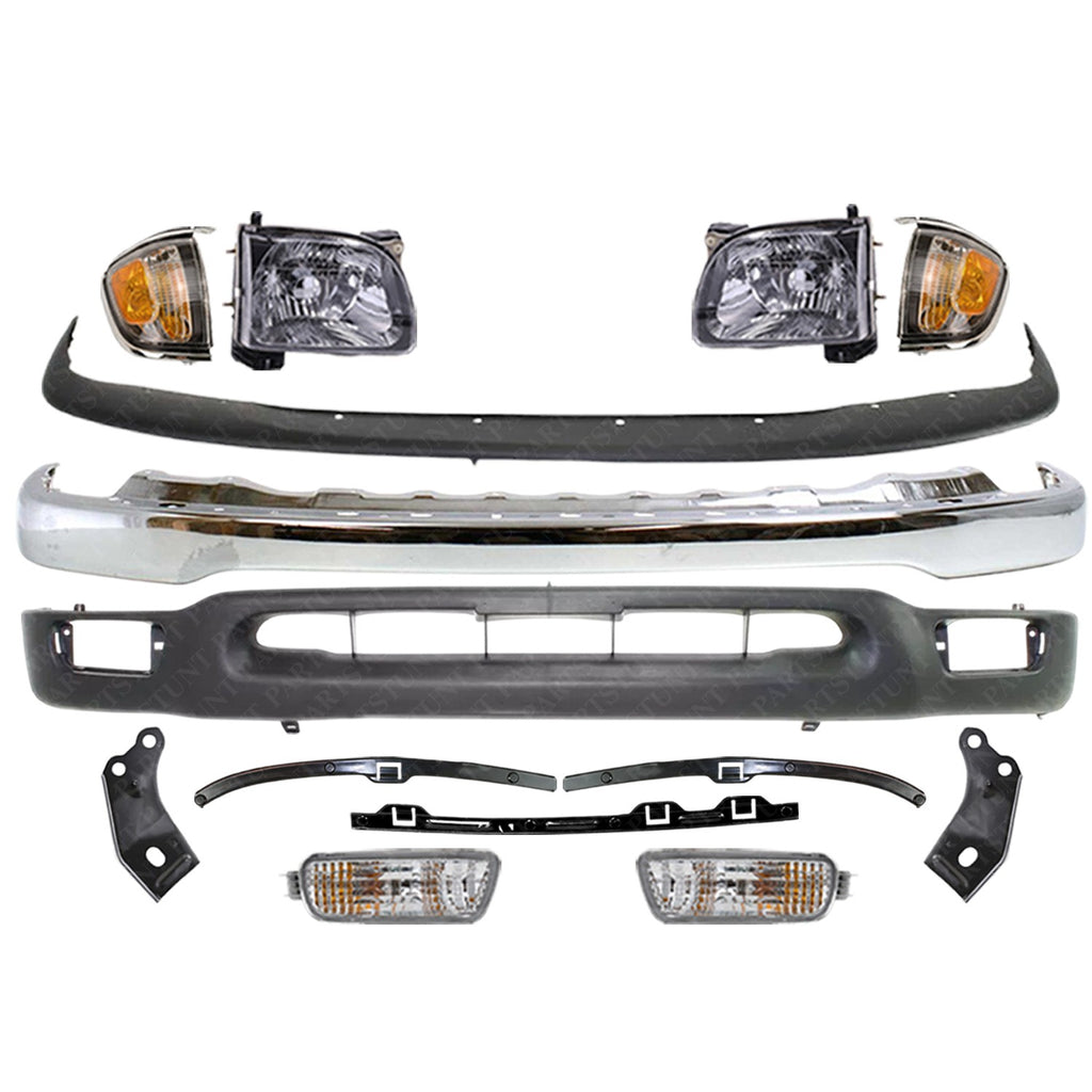 Front Chrome Bumper Kit with Headlights For 2001-2004 Toyota Tacoma 2WD