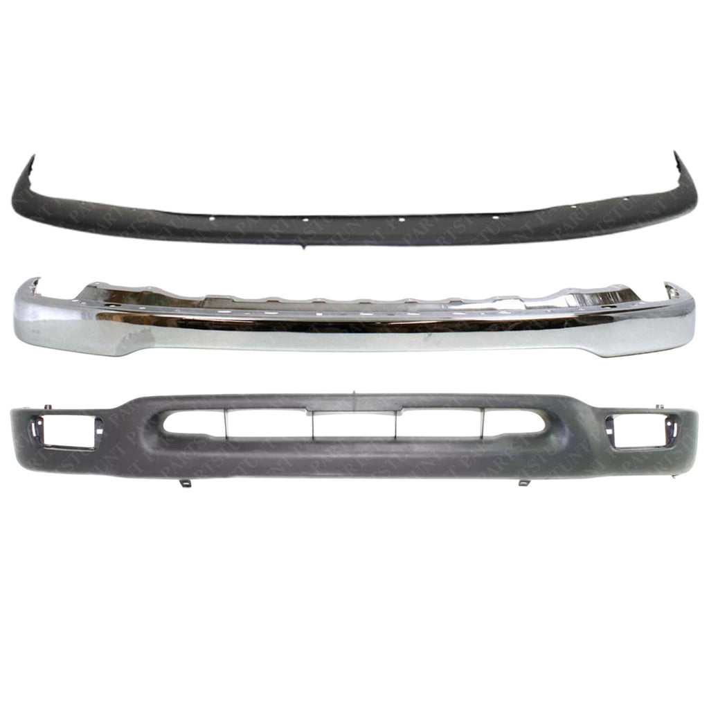Front Bumper Chrome + Upper Cover +Lower Valance For 2001-2004 Toyota Tacoma 2WD