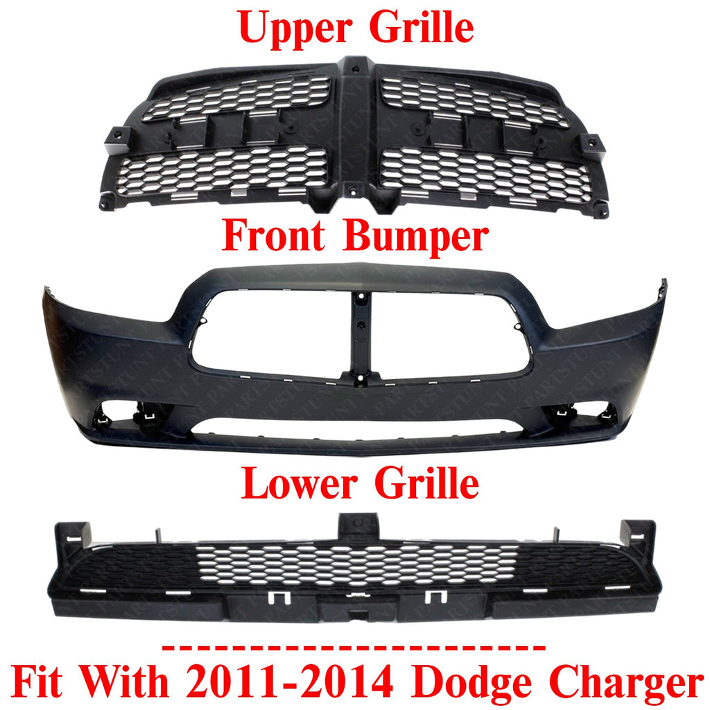 New Front Bumper Cover & Grille Assembly Kit For 2011-2014 Dodge Charger