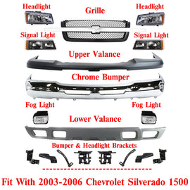 Front Bumper Chrome Steel Complete Kit For 2003-2006 Chevrolet Silverado 1500