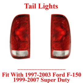 Tail Light LH + RH Clear & Red Lens For 1997-2003 Ford F-150 / 99-07 Super Duty