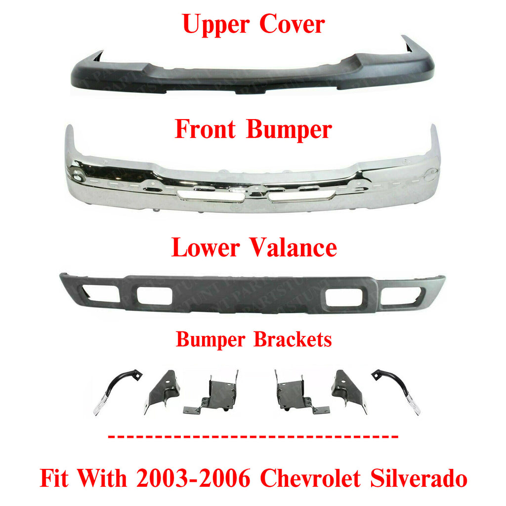 Front Bumper Chrome Steel Kit w/ Brackets For 2003-2006 Chevrolet Silverado 1500