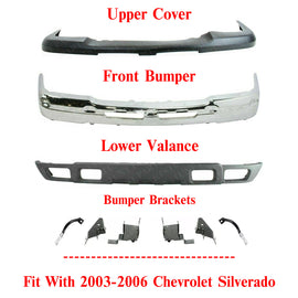 Front Bumper Chrome Steel Kit w/ Brackets For 2003-2006 Chevrolet Silverado 1500