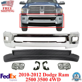 Front Bumper Chrome + Valance Fog Brackets For 2010-2012 Dodge Ram 2500 3500 4WD